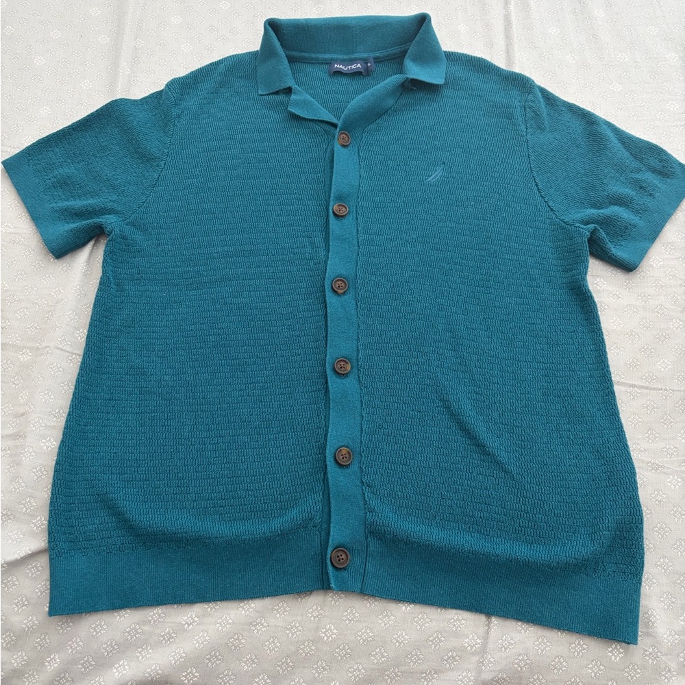 Mens Nautica Teal Short-Sleeve Sweater Polo